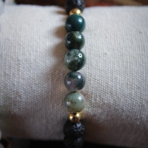 Bracelet énergétique en pierre de lave et agate mousse