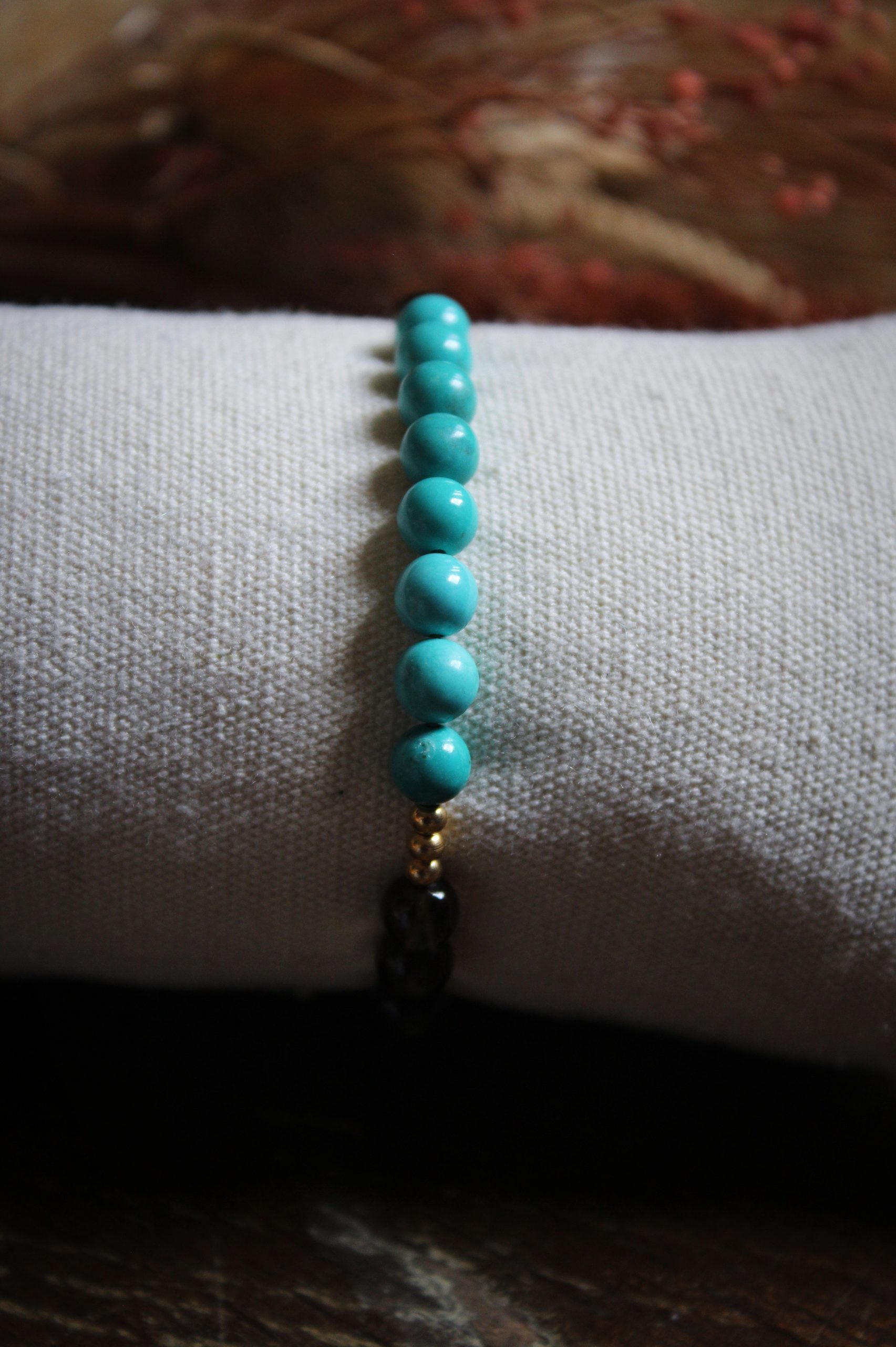 Bracelet énergétique en turquoise et quartz fumé